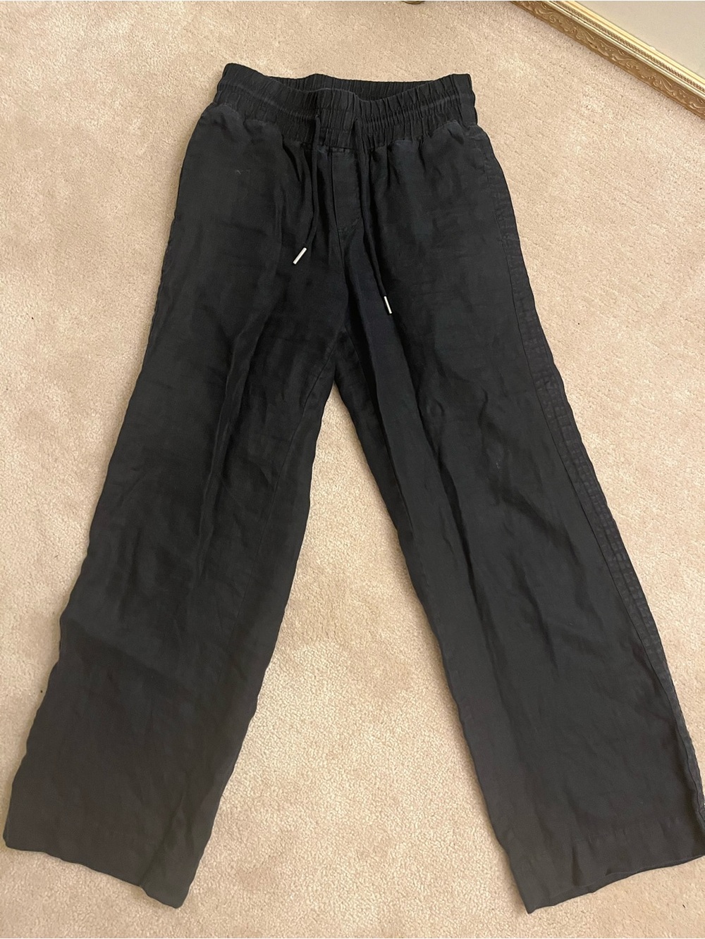 Quince 100% Linen Black Drawstring Wide Leg Pants